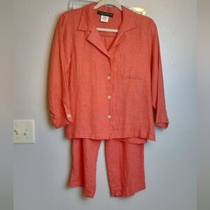 HARVE BENARD Linen PINK 2PC SUIT SET Blazer Pants Small vintage